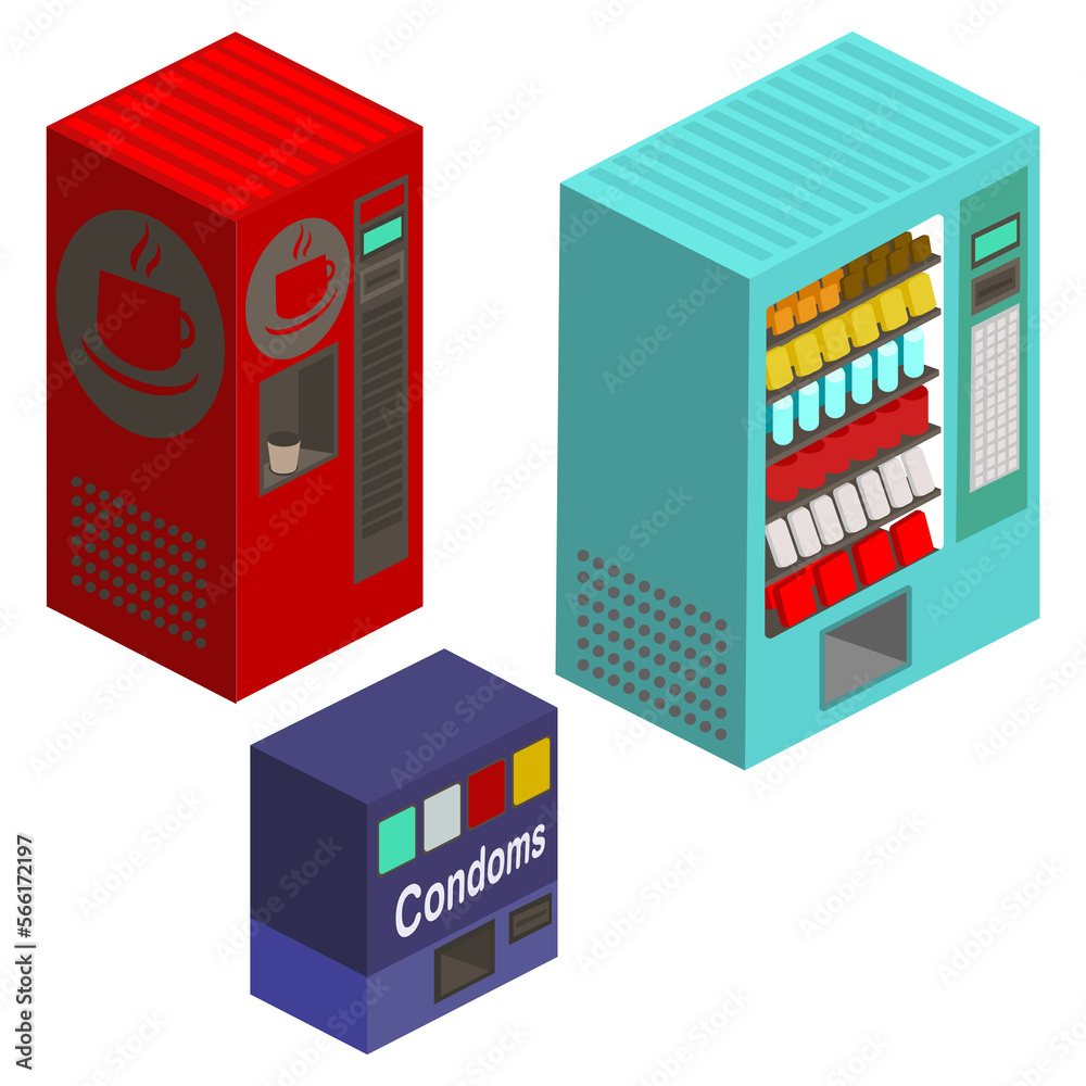 Vending machines isometric set PNG illustration with transparent background Vending machines isometric set PNG illustration with transparent background