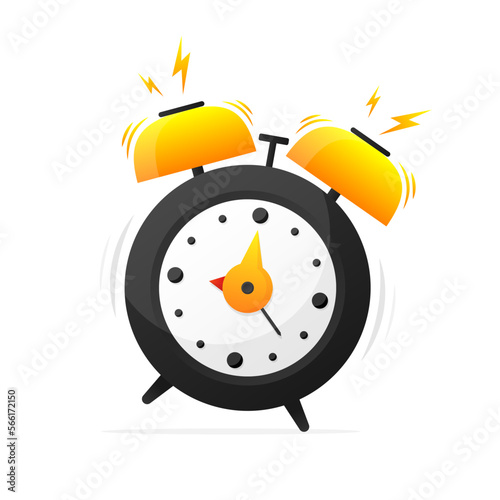 Alarm clock. Wake up time. Loud signal to wake up in the morning. Getting up in the morning or waking up. Mechanical signaling bell. Vector illustration.