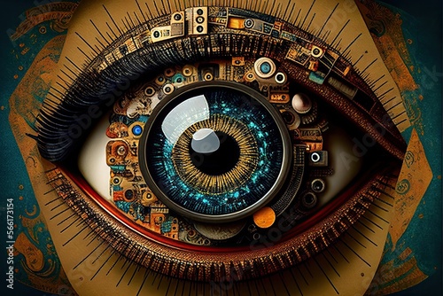 Gold Mechanical Blue Eye Collage Art