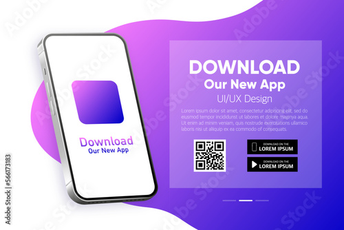Download our new Mobile App. Empty screen smartphone for you app. Page mockup. Download app. Vector illustration.