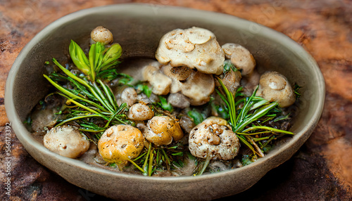 Bowl of baby bella mushrooms and bunch of fresh