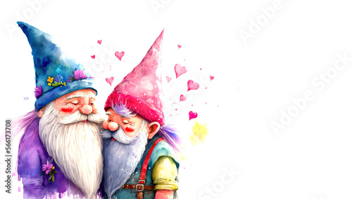 watercolor valentines gnomes vibrant colors. Generative ai