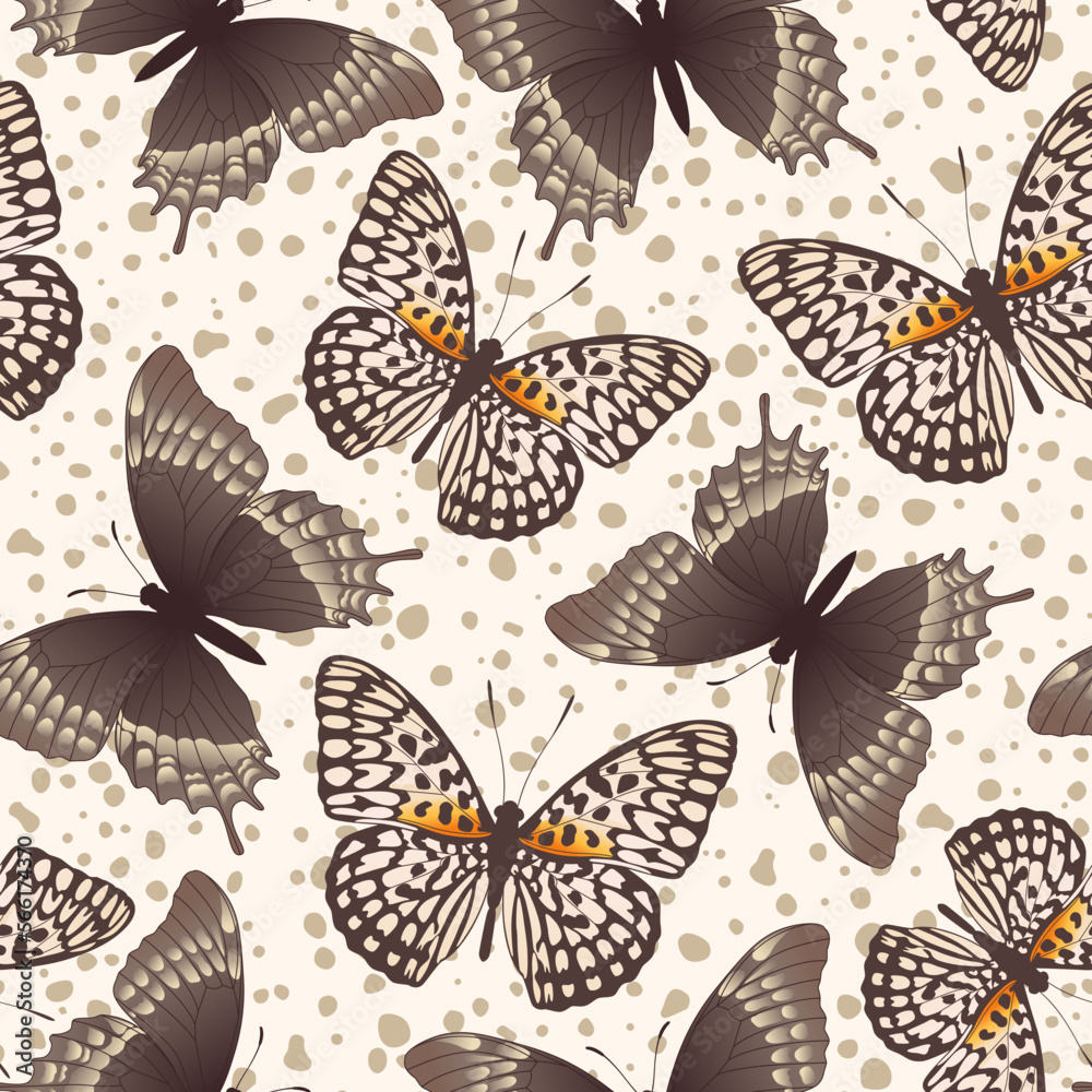 Pattern with butterflies. Butterflies on a beige background. Pattern with butterflies. Butterflies on a beige background.