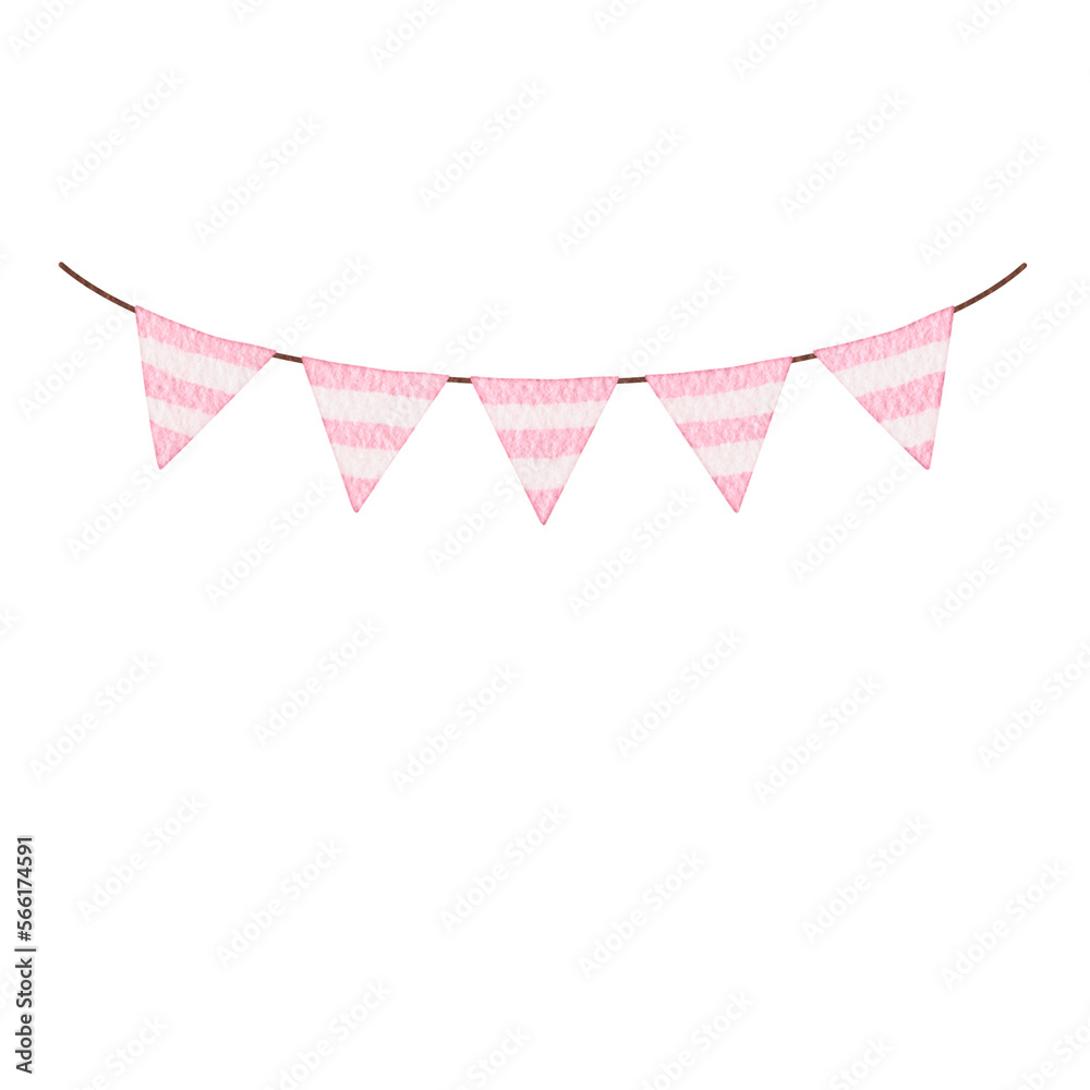 Watercolor pink pennants Party flag.	