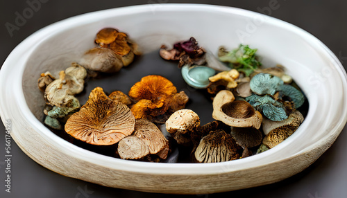 Valokuva Different fresh wild mushrooms in bowl