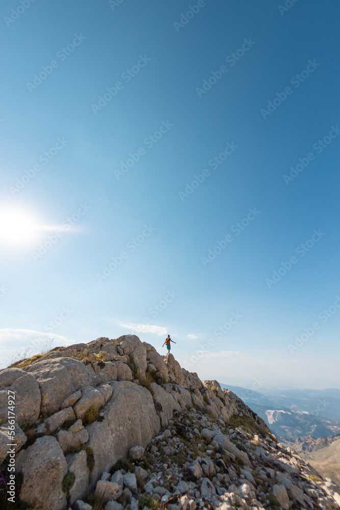 The girl travels in the mountains. The girl travels in the mountains.