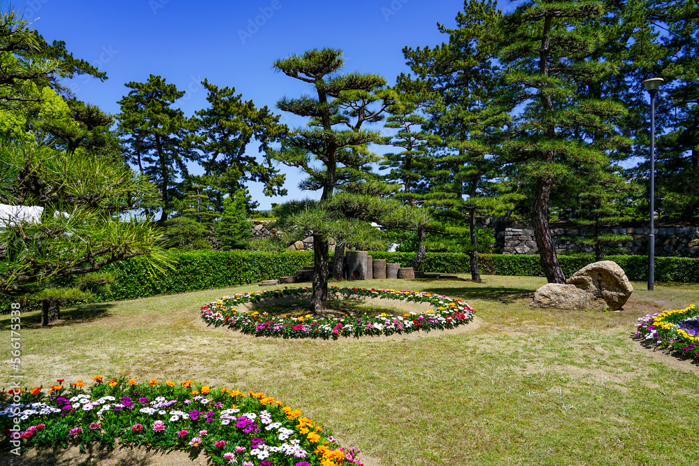 Obraz premium 花いっぱのまちづくり 春の高松城玉藻公園（香川県高松市）