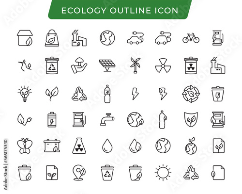Set of Ecology outline icon. Editable stroke vector design