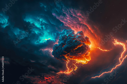 Abstract clouds with neon color background. generative ai 