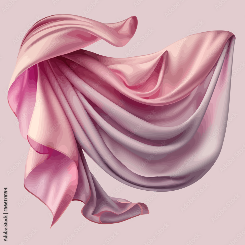 Silk flying cloth, pink satin ribbon, fabric or scarf, waving curtain,  material in blowing wind. Isolated on background. Vector illustration Stock  Vector | Adobe Stock