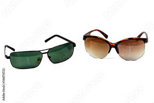 On white background male and female glasses from the sun