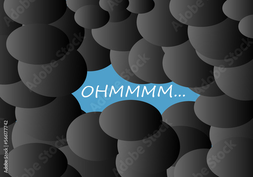 Meditación, relajación, atención plena. Ohmmm, Nubarrones negros cubren casi el cielo azul. Despejar las nubes de pensamientos negativos