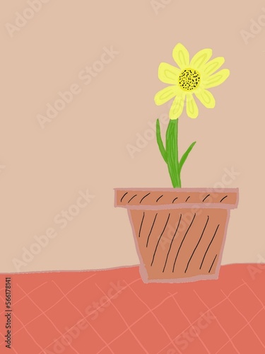 Fototapeta Naklejka Na Ścianę i Meble -  flower in a pot illustration iPad drawing minimalist 