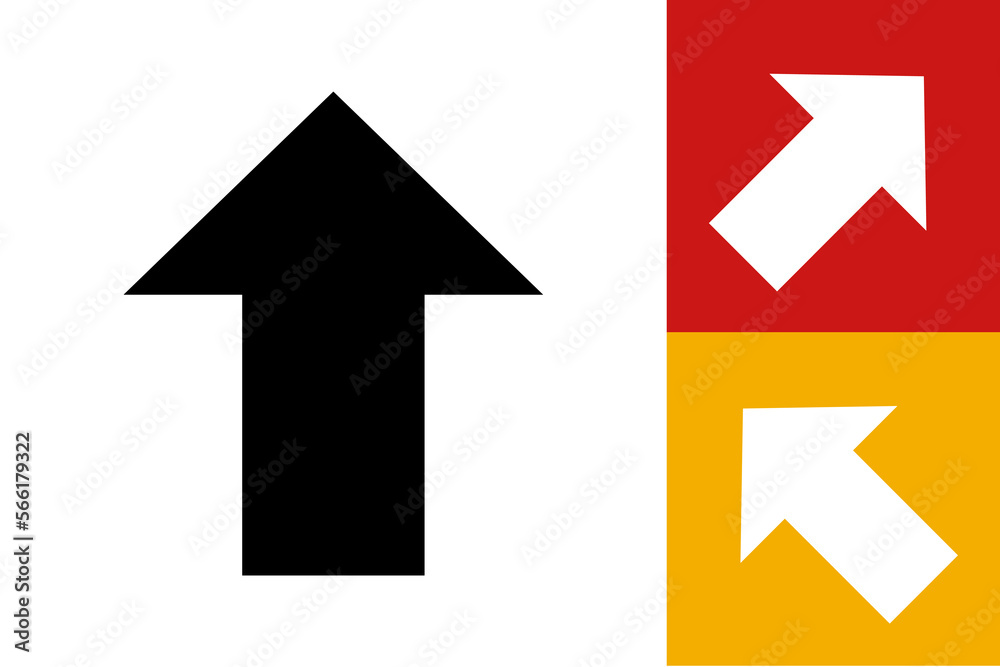 Navigation arrow. The direction sign. Navigation instructions. The arrow points up, left and right. Vector icon. Navigation arrow. The direction sign. Navigation instructions. The arrow points up, left and right. Vector icon.