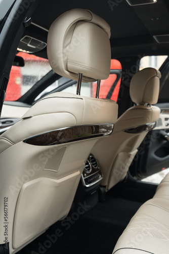 Modern car background. Leather driver seat. Interior detail. © alexdemeshko