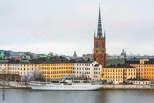 Stockholm, Sweden's capital city landscape. View of Riddarholmen district in winter