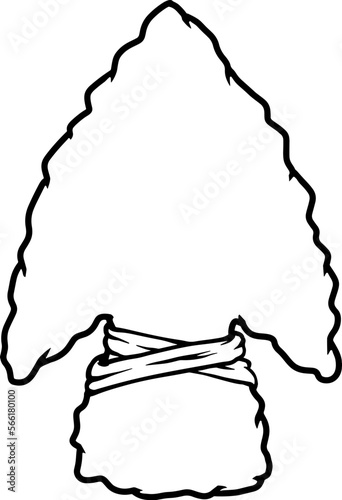 Illustration of stone arrowhead. Design element for poster, card, banner, logo, emblem. Vector illustration
