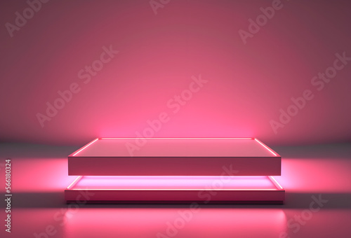 Neon pink product display showcase, mockup stage with glowing square platform, plain background, 3d illustration © KP Designs