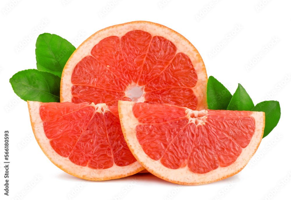 Fresh grapefruit slices, isolated on white background Fresh grapefruit slices, isolated on white background