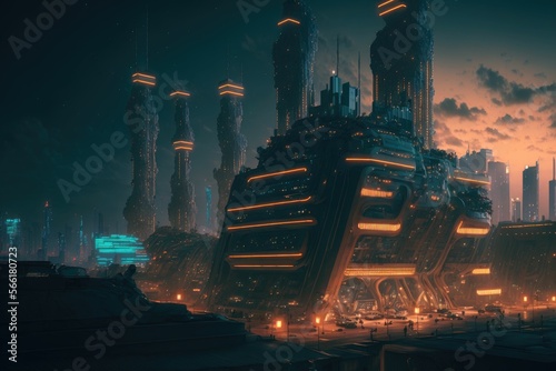 A cyberpunk futuristic japanese city at night ,made with Generative AI