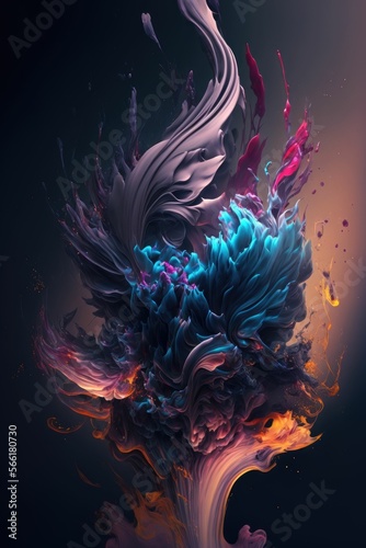 Abstract multicolor paint explosion on black background. Paint clouds on black background illustration. Colorful smoke texture  made with Generative AI