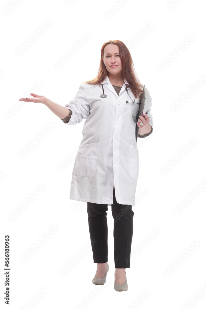 mature female doctor with clipboard. isolated on a white background. mature female doctor with clipboard. isolated on a white background.