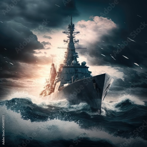 War ships frigate, campaign on the sea, military force ,made with Generative AI