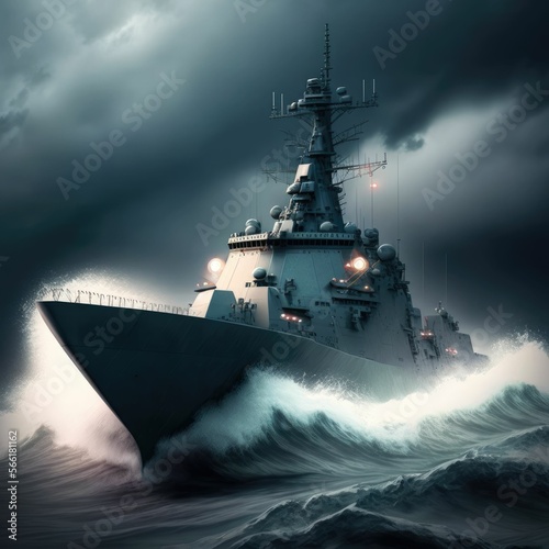 War ships frigate, campaign on the sea, military force ,made with Generative AI © DNY3D