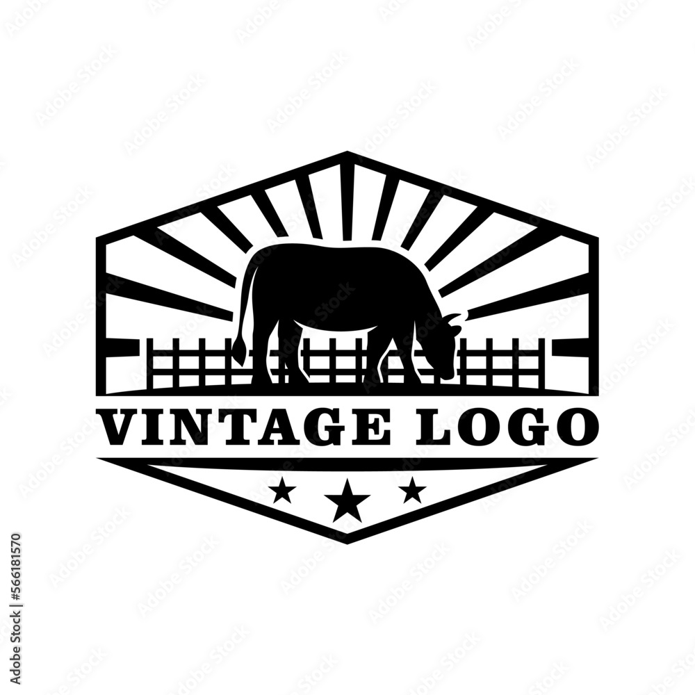 vintage cattle farm logo vector