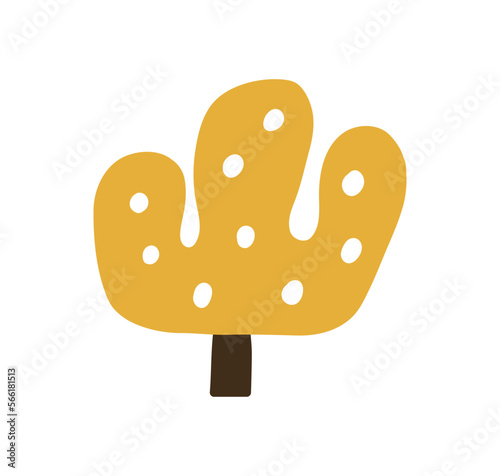 Abstract tree, autumn fall forest plant with yellow foliage crown, trunk. Modern botanical deciduous clipart in Scandinavian style. Childish kids flat vector illustration isolated on white background