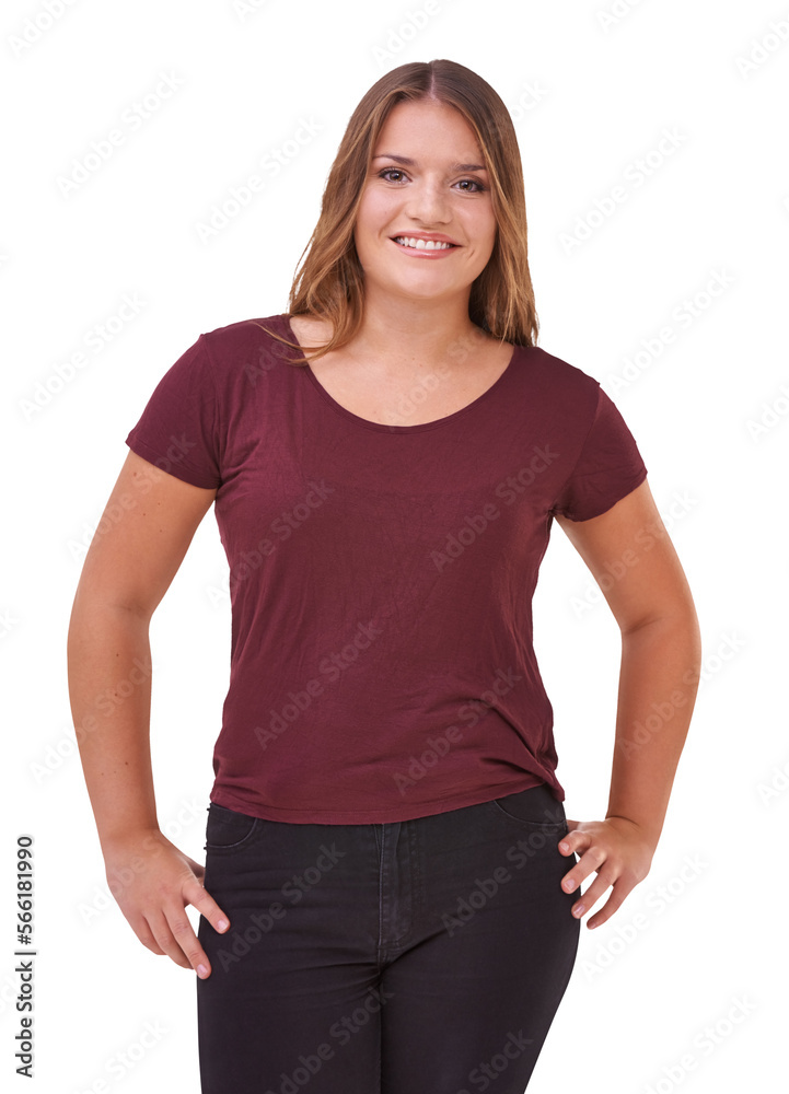 Fototapeta premium An attractive young female model smiling and posing looking at the camera isolated on a PNG background.