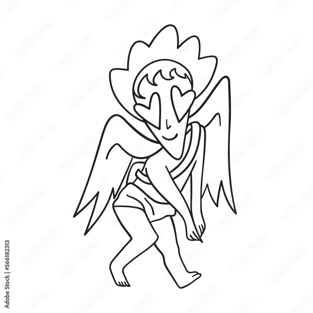 Isolated thin line illustration of Cupid. Thin line love hand drawn icon for Valentine's day. Isolated thin line illustration of Cupid. Thin line love hand drawn icon for Valentine's day.