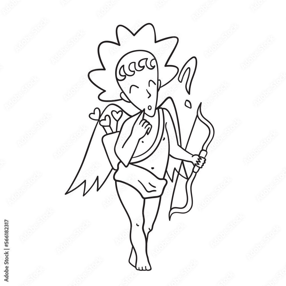 Isolated thin line illustration of Cupid. Thin line love hand drawn icon for Valentine's day. Isolated thin line illustration of Cupid. Thin line love hand drawn icon for Valentine's day.