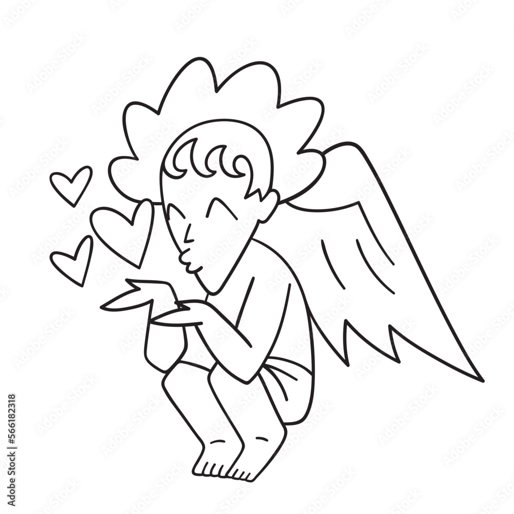 Isolated thin line illustration of Cupid. Thin line love hand drawn icon for Valentine's day. Isolated thin line illustration of Cupid. Thin line love hand drawn icon for Valentine's day.