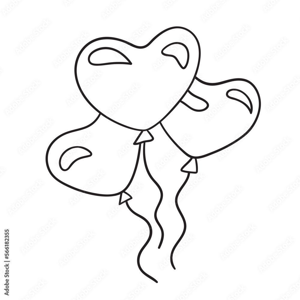 Isolated thin line illustration of a heart shaped balloons. Thin line love hand drawn icon for Valentine's day. Isolated thin line illustration of a heart shaped balloons. Thin line love hand drawn icon for Valentine's day.