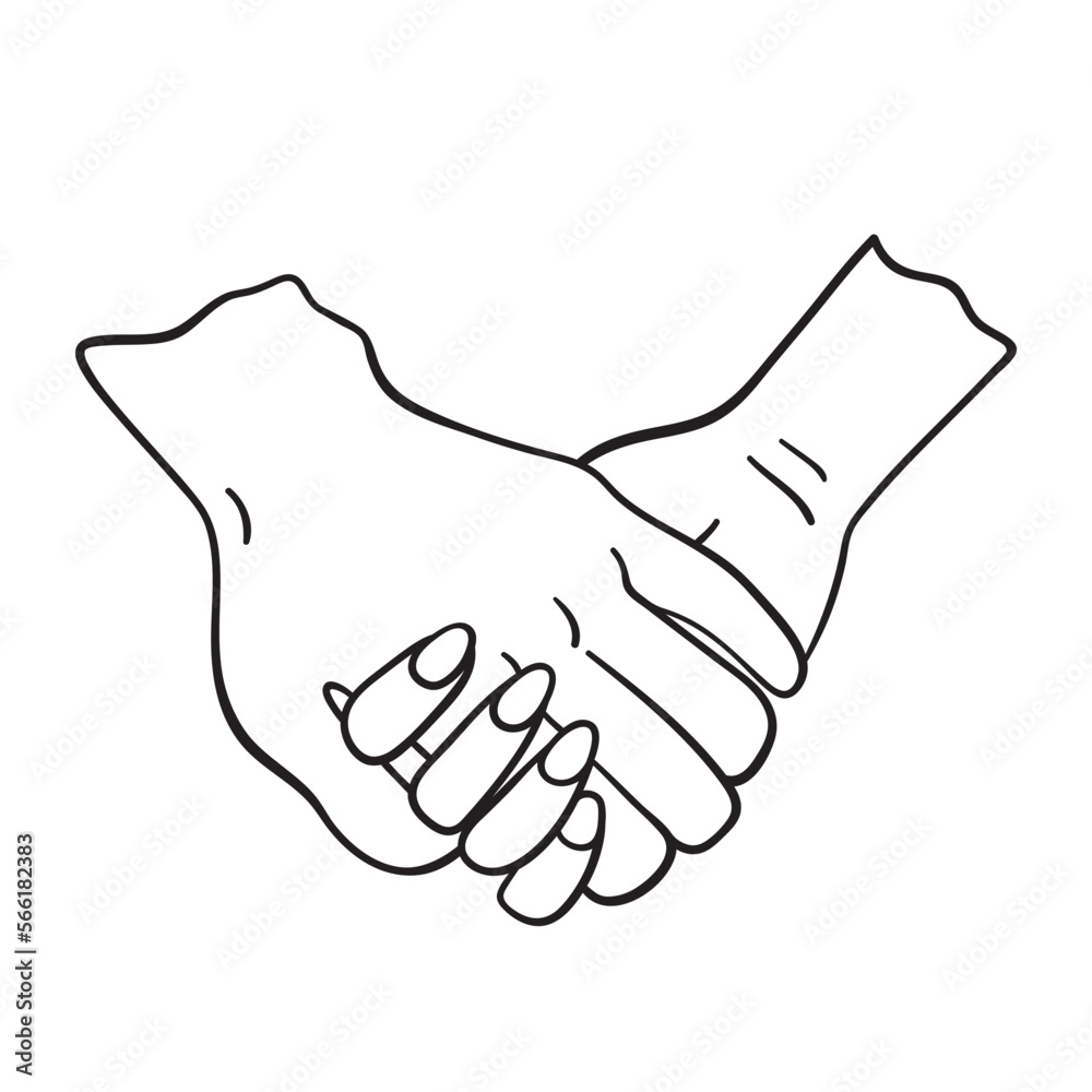 Isolated thin line illustration of a holding hands. Thin line love hand drawn icon for Valentine's day. Isolated thin line illustration of a holding hands. Thin line love hand drawn icon for Valentine's day.