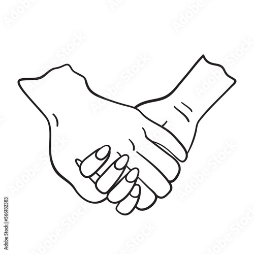 Isolated thin line illustration of a holding hands. Thin line love hand drawn icon for Valentine's day.