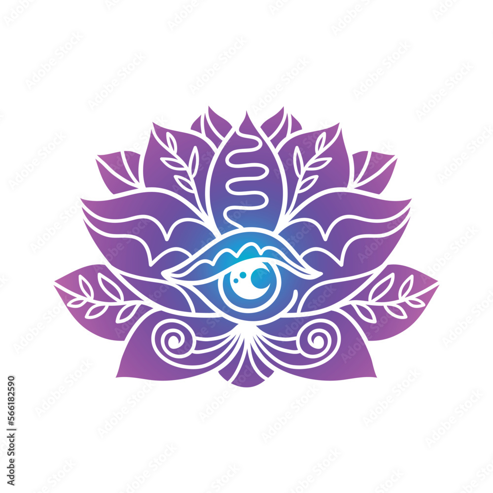 Obraz premium Ornamental lotus flower pattern with third eye. Decoration in oriental, Indian style
