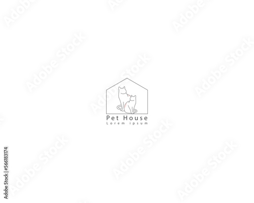 Dog and cat house home logo design template, pet love logo design suitable for pet shop, store, cafe, business, hotel, veterinary clinic, Domestic animal vector illustration logotype, sign or symbol.