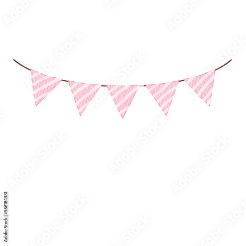 Watercolor pink pennants Party flag. 