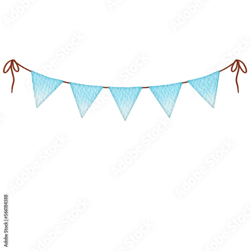 Watercolor blue pennants Party flag. 