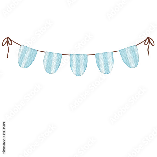 Watercolor blue pennants Party flag. 