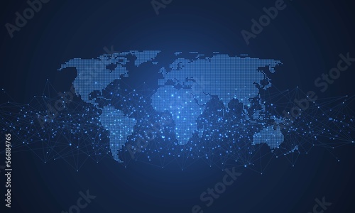 Global network connection illustration. World map point and line composition concept of global business. Global internet technology. Big data visualization illustration