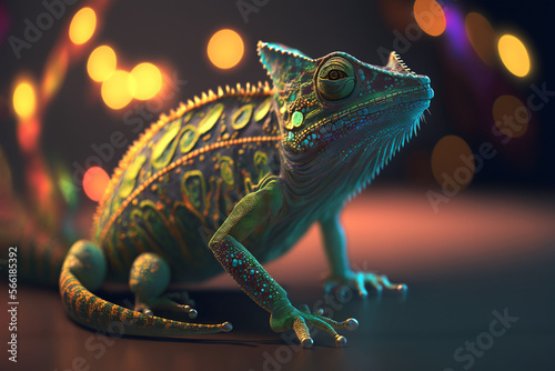 Close up of a brightly colored chameleon.Generative AI.