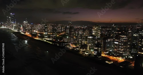 Wallpaper Mural Beautiful colours, drone view Gold Coast beachfront at early eveing, Surfers Paradise ablaze with amazing shimmering light Torontodigital.ca