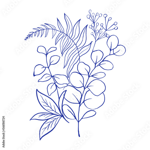 Bouquet of beautiful herbs, eucalyptus and fern branches.