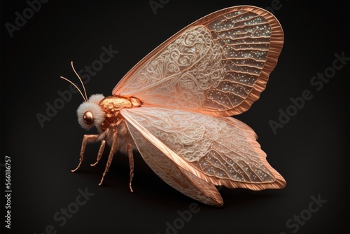 Fotografia, Obraz White and rose golden butterfly or white and pink moth, created with generative