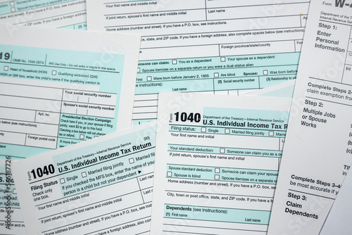 closeup of 1040 US personal income tax form on desk
