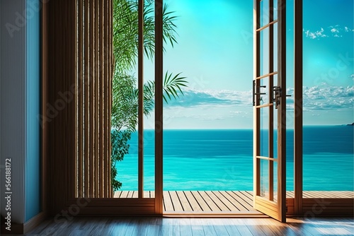 Beautiful turquoise sea view from a holiday suit by the ocean 