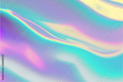 Abstract trendy holographic blue foil background - holo foil . Wavy texture in pastel violet  blue and yellow.